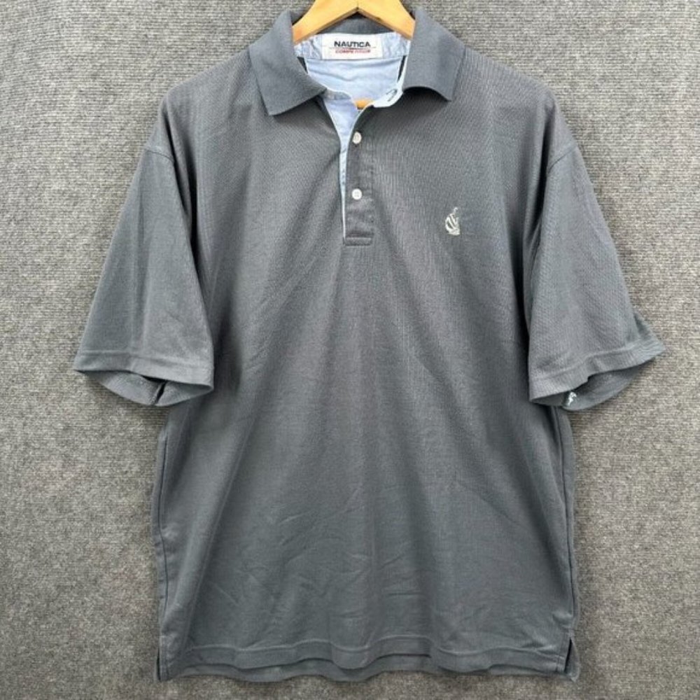 Nautica Shirt Mens Large Grey Polo Short Sleeve Casual Sport Competition Sailing